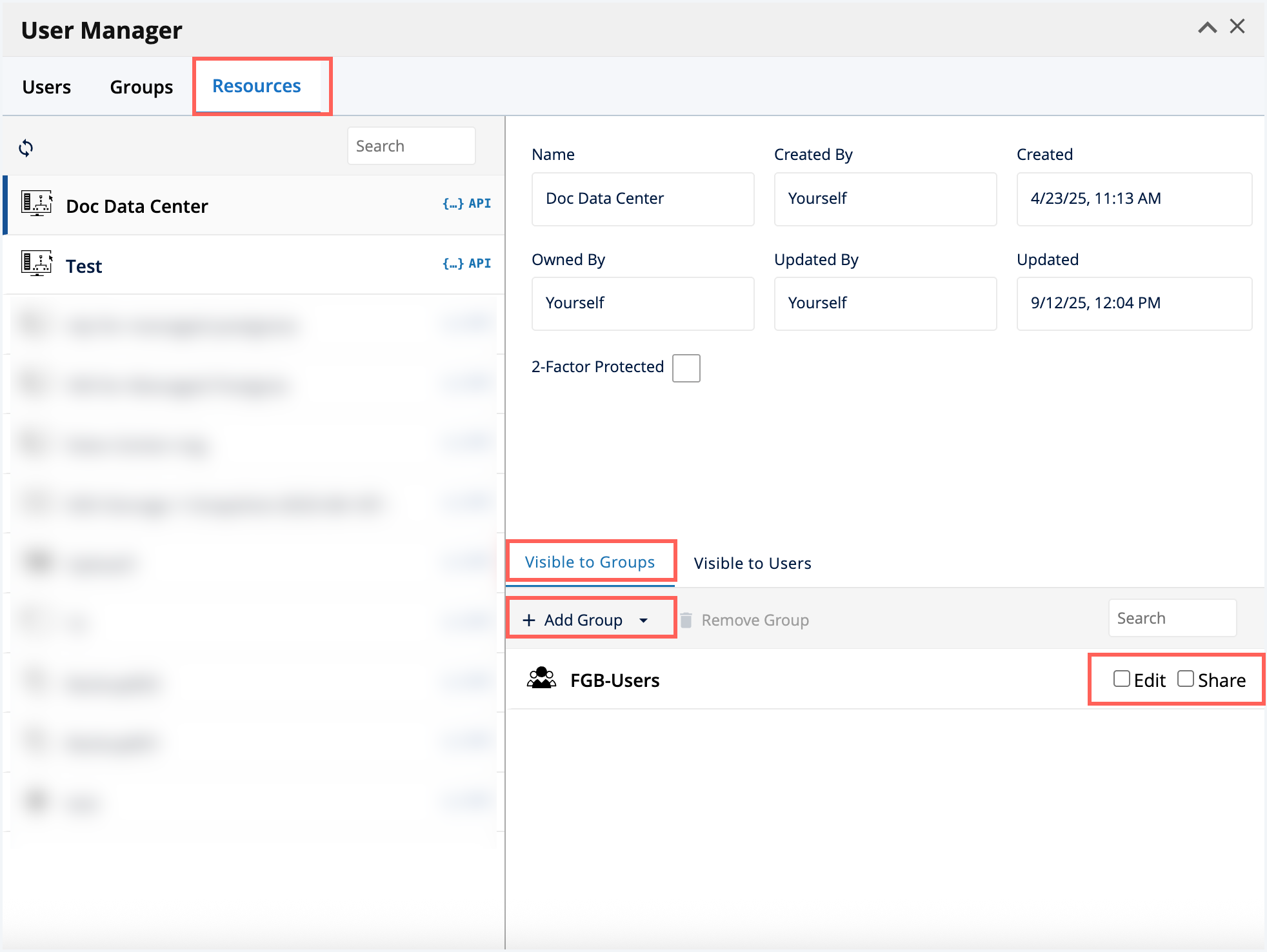 Set access rights via the User Manager