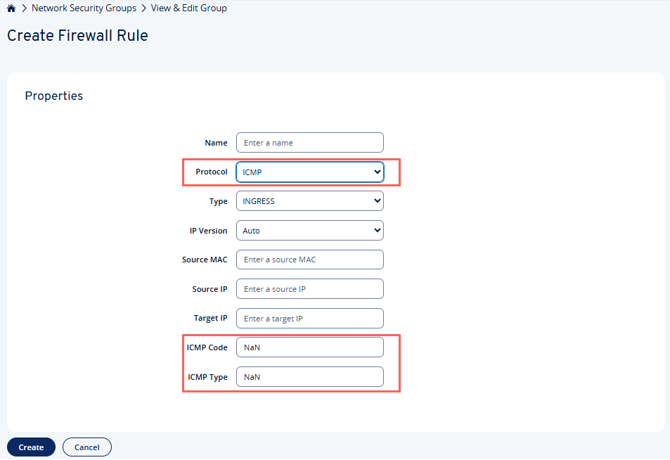 Define firewall rules for ICMP